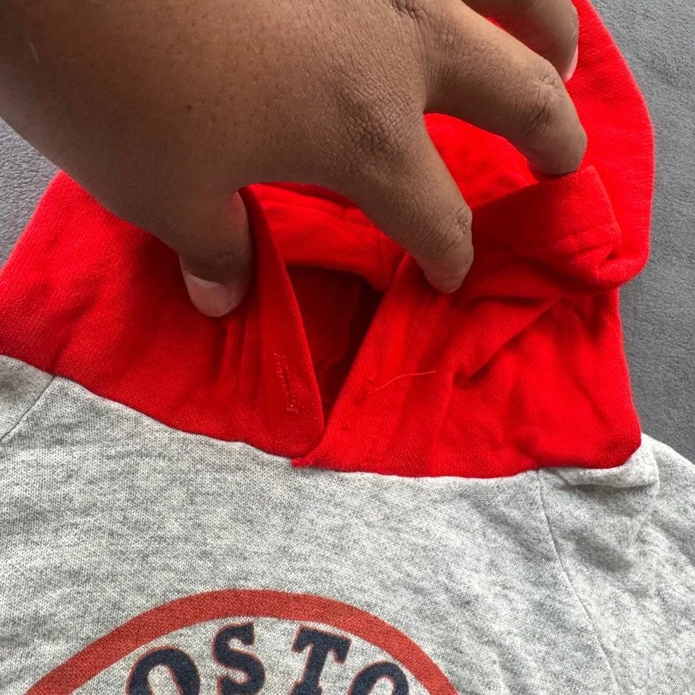Vintage Boston Red Sox Youth Hoodie Gray Red Raglan Striped Sleeve Sweatshirt